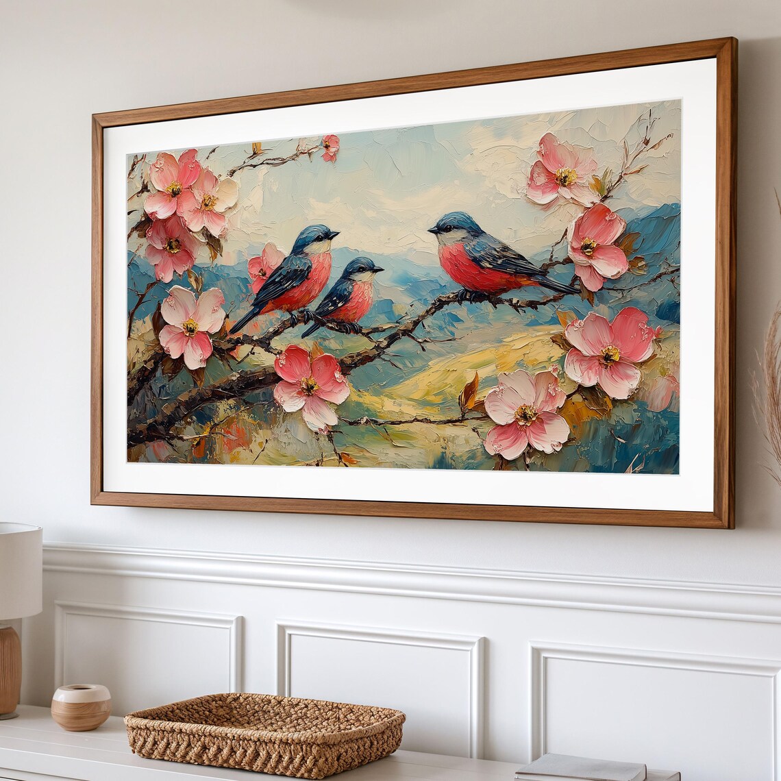 Songbirds With Crimson Breasts On Pink Dogwood Blossoms Poster - Image 2