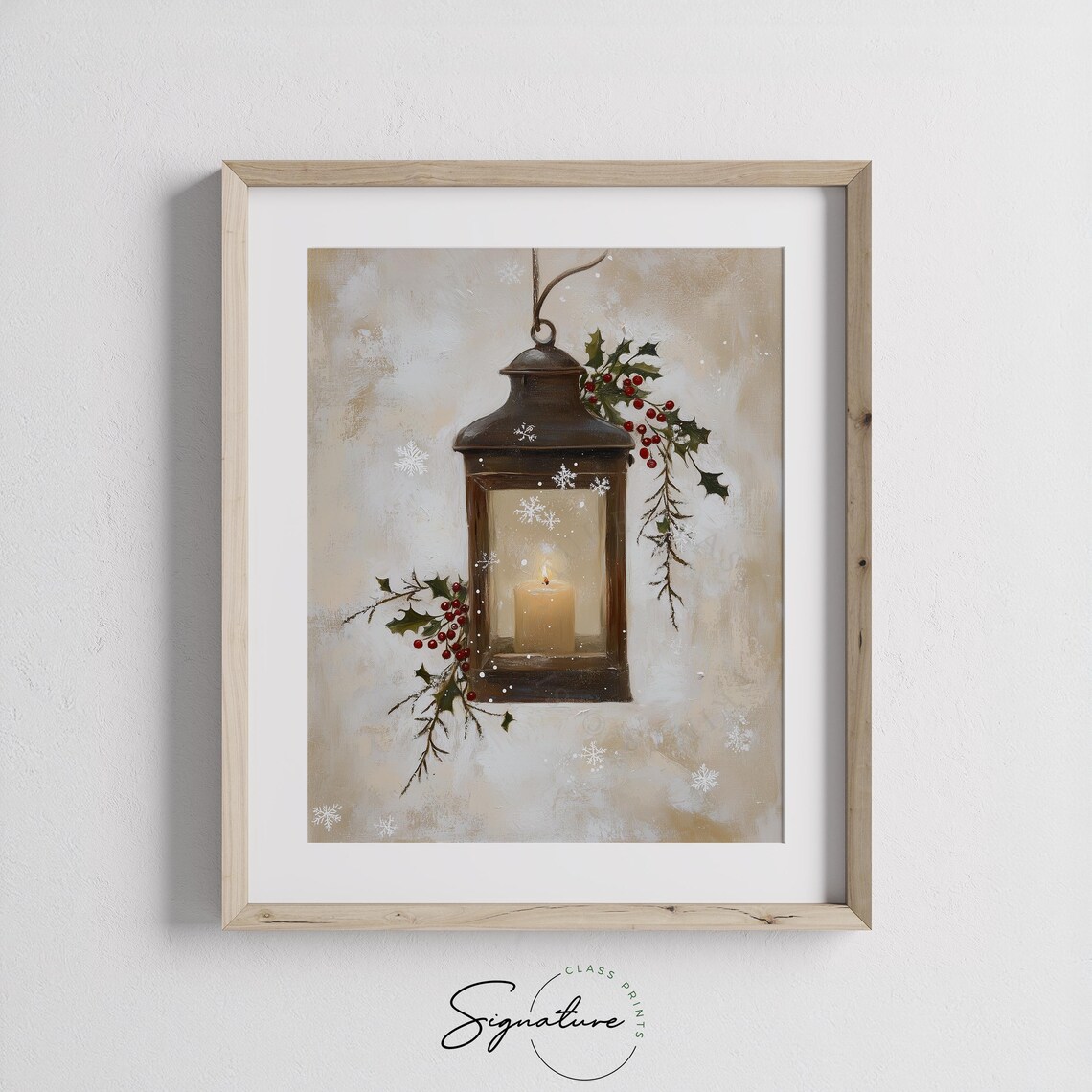 Hanging Lantern With Holly And Snowflakes Vintage Christmas Poster - Image 3
