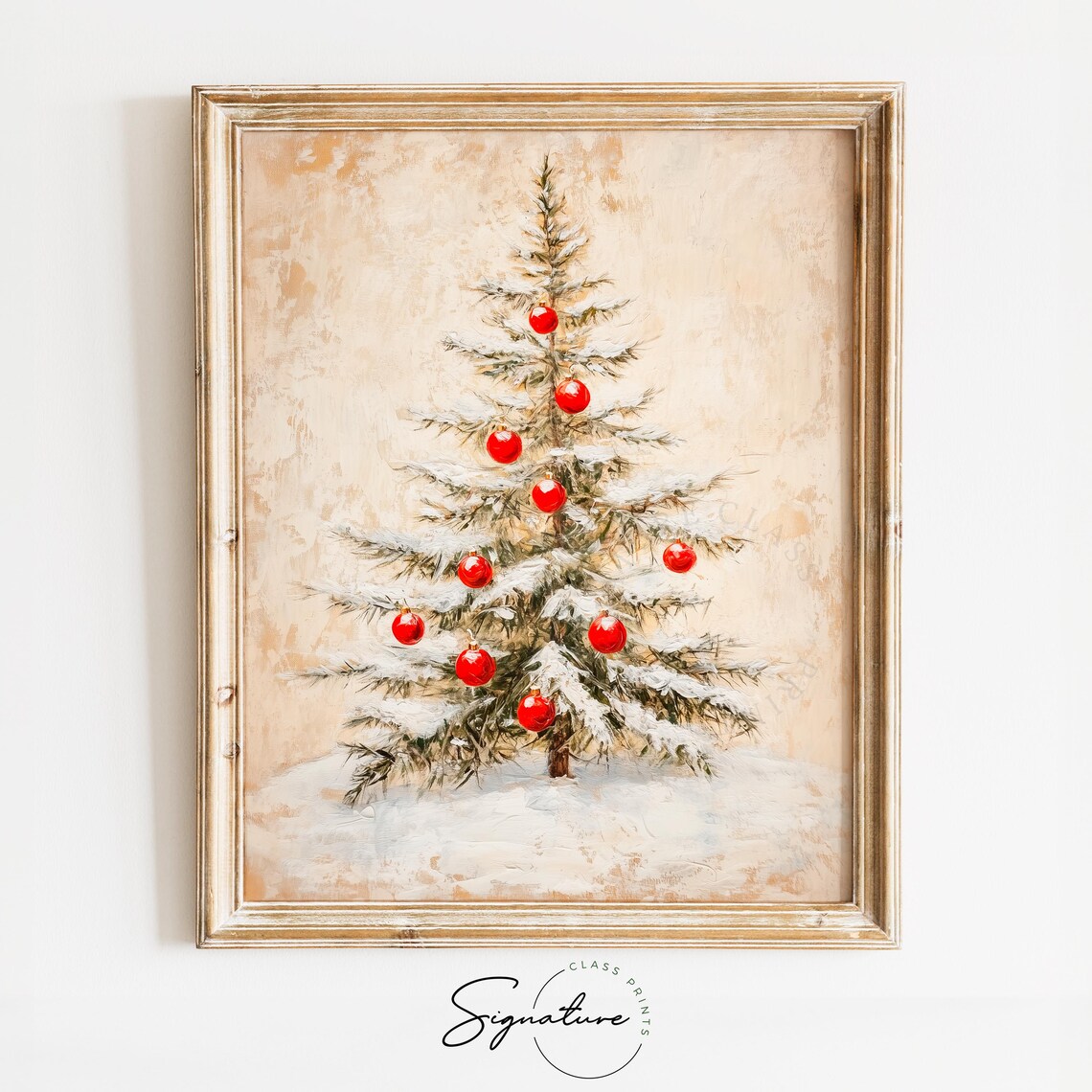 Minimalist Snowy Christmas Tree with Red Baubles Holiday Poster