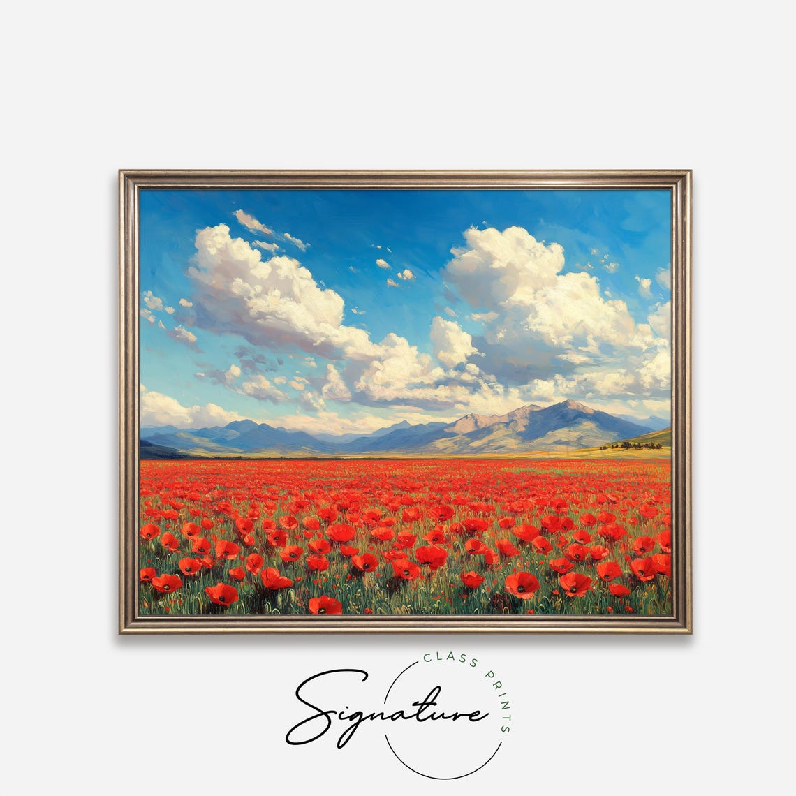 Endless Red Poppy Field Blue Mountains Big Sky Summer Poster - Image 4
