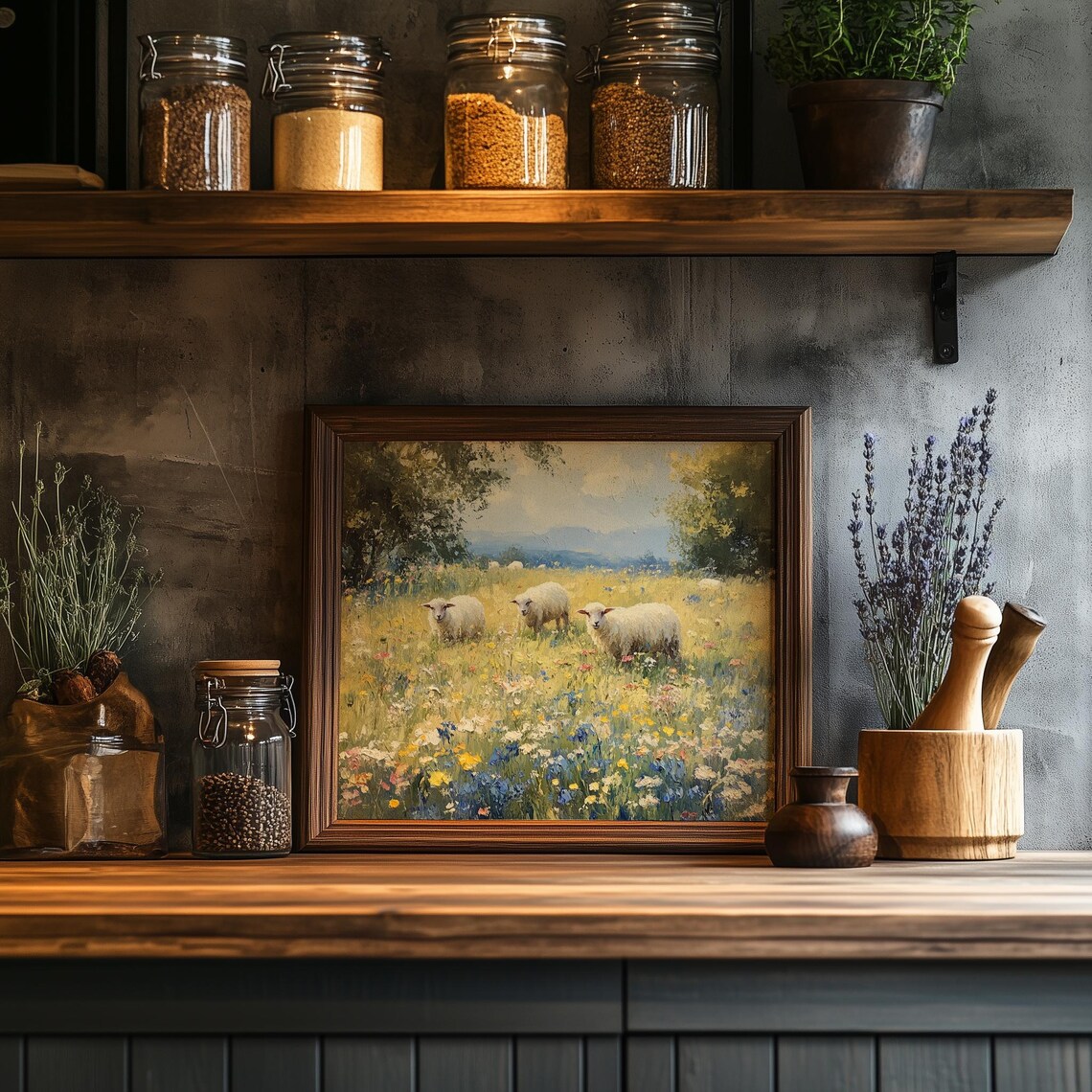 Lambs in Wildflower Meadow Art Print, Cottagecore - Image 2