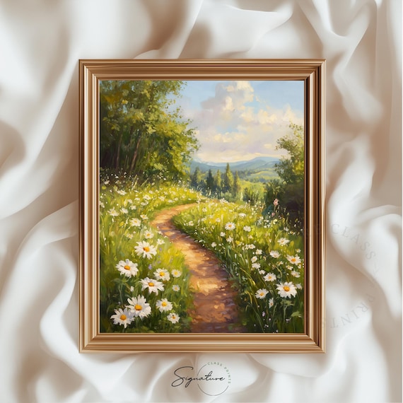 Path Through Wildflower Meadow Daisy Field Spring Landscape Poster