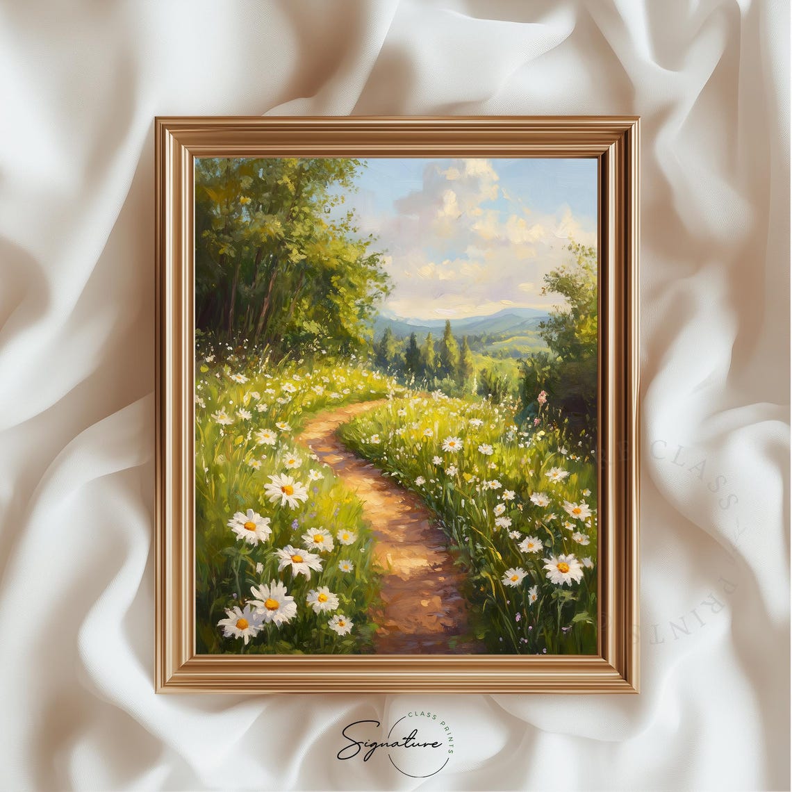 Path Through Wildflower Meadow Daisy Field Spring Landscape Poster
