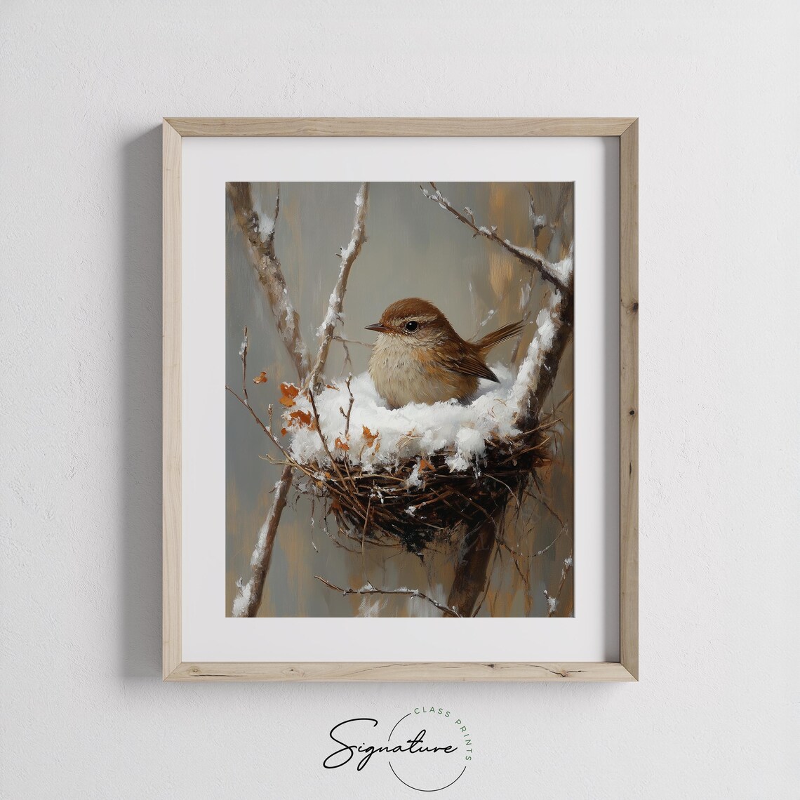 Winter Wren in Snow-Filled Nest Rustic Wildlife Art Print - Image 2