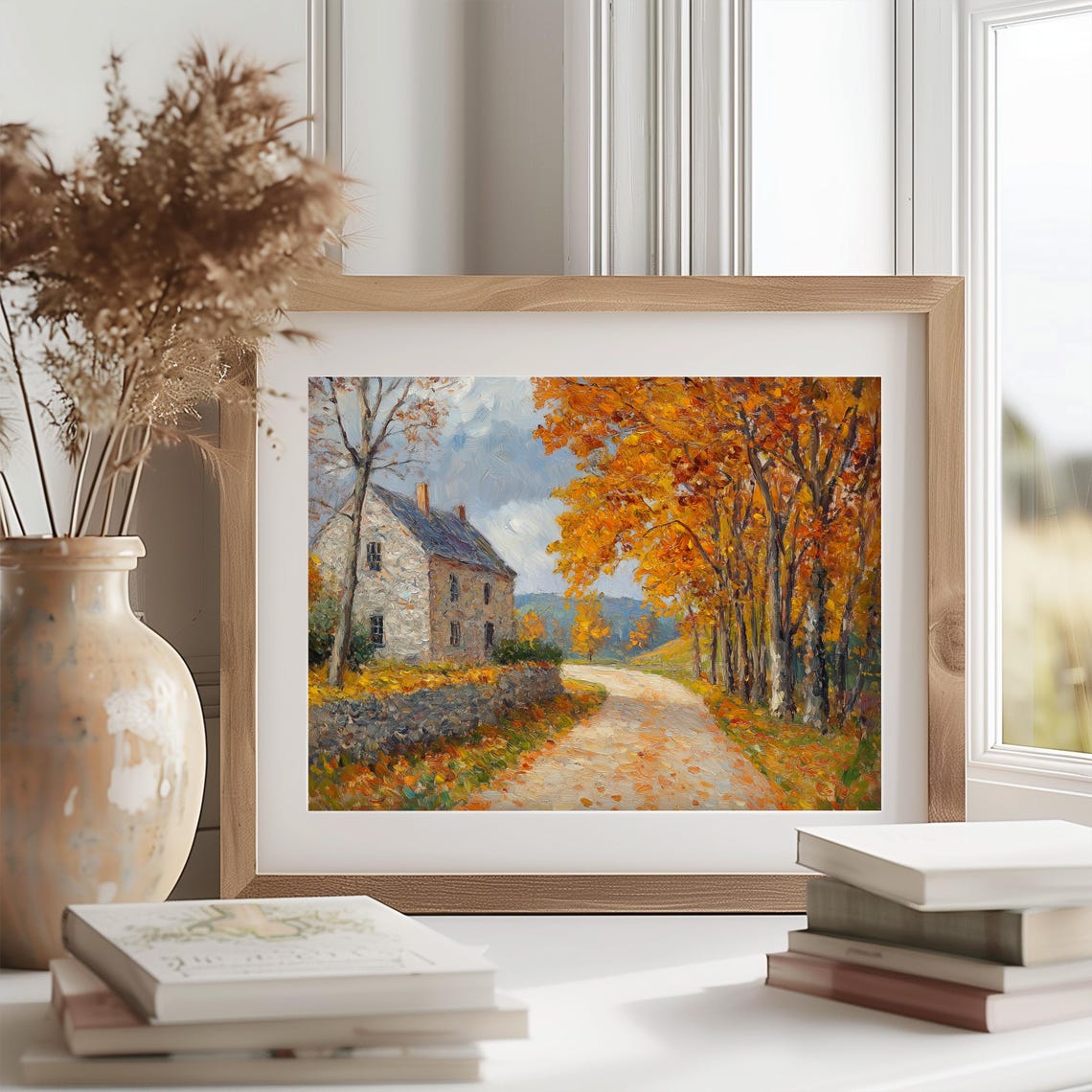 Autumn Cottage Rustic Stone House Fall Maple Trees Cozy Scene Poster - Image 2