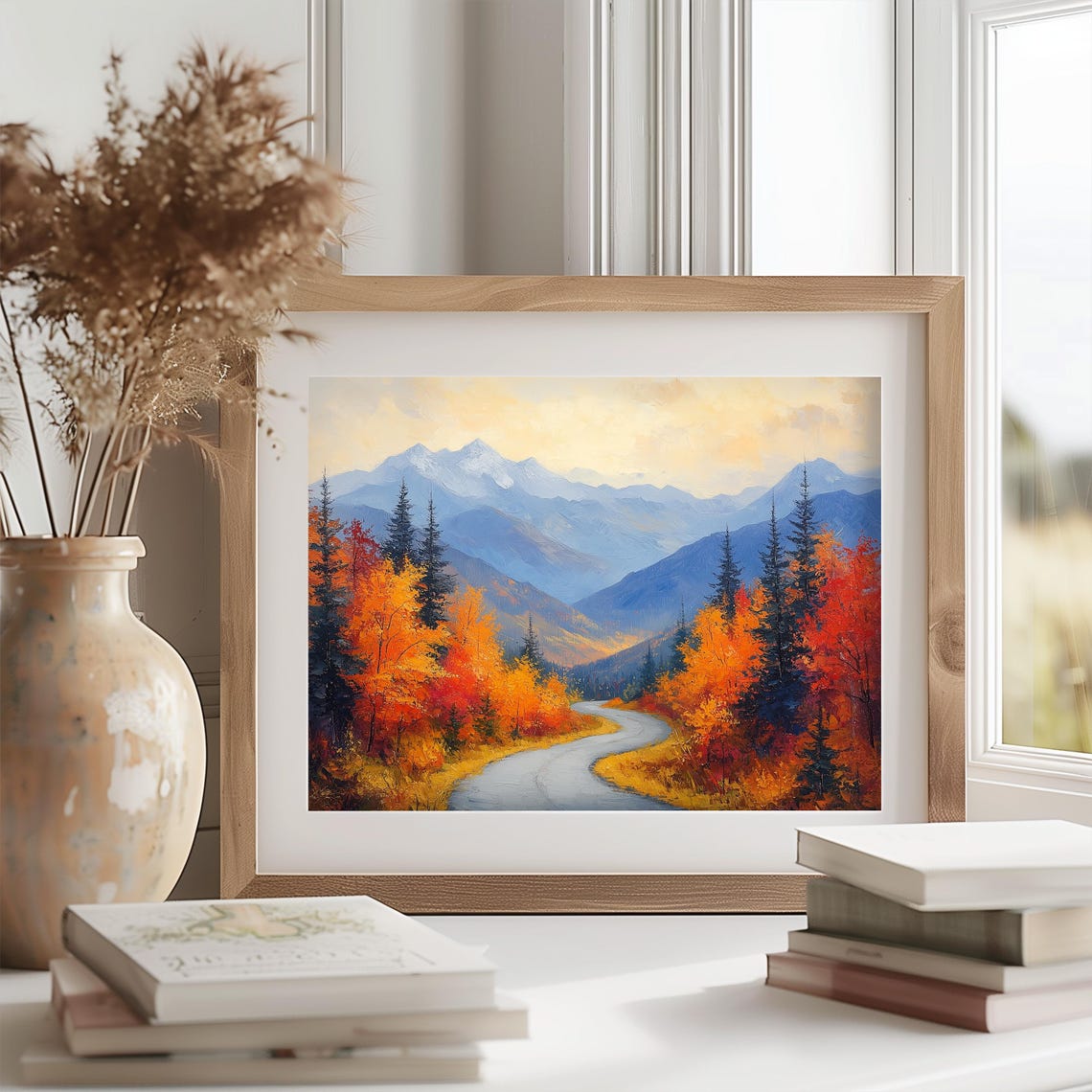 Mountain Road Winding Through Autumn Pines Toward Blue Peaks Poster - Image 2