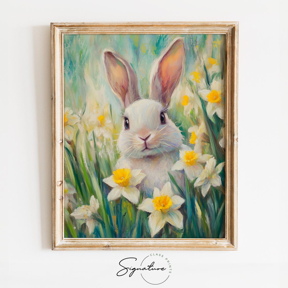 White Rabbit Field Of Daffodils Spring Impressionist Animal Poster