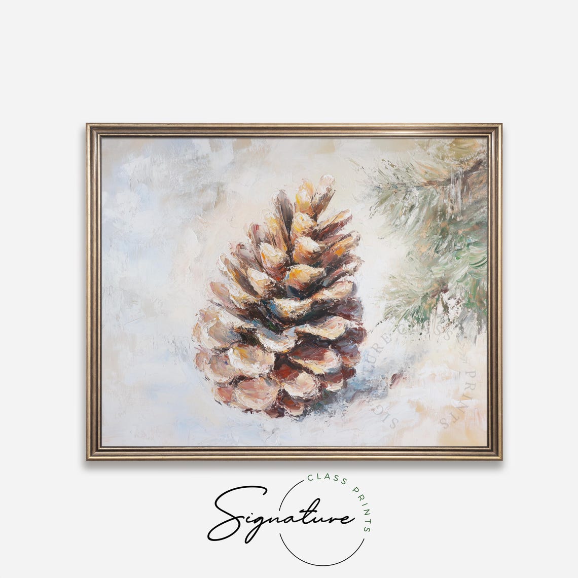 Large Pinecone With Snowy Pine Branch Vintage Winter Art Poster - Image 4