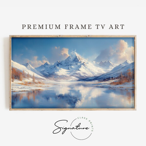 Snow Capped Mountain Peaks Tv Art Winter Landscape Frame Tv Art Moody Nature Scene Rustic Wall Art 3421