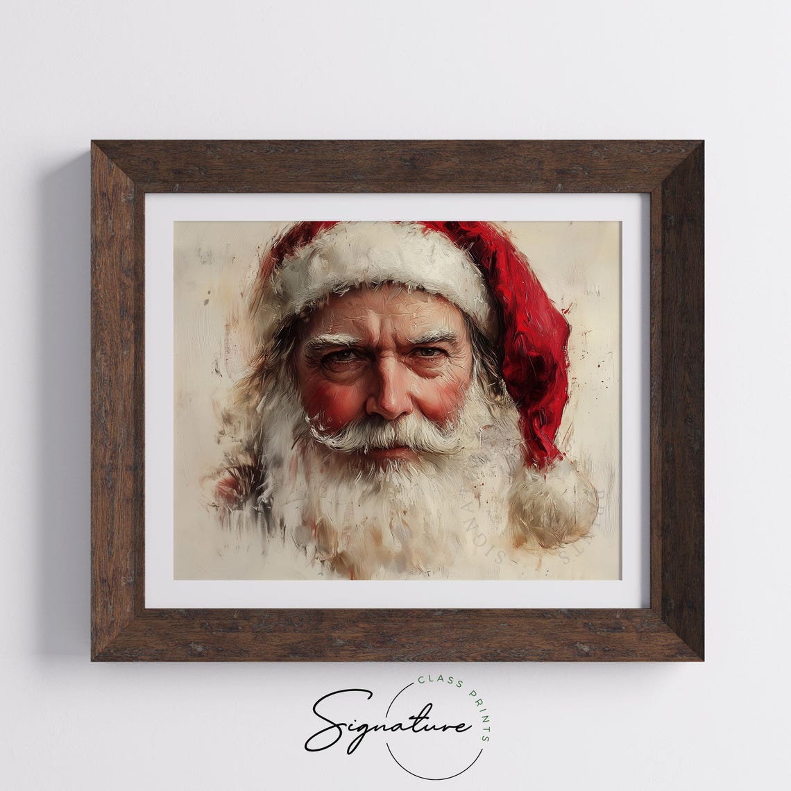 Santa Claus Close Up Face Portrait Red Hat Oil Painting Poster - Image 5