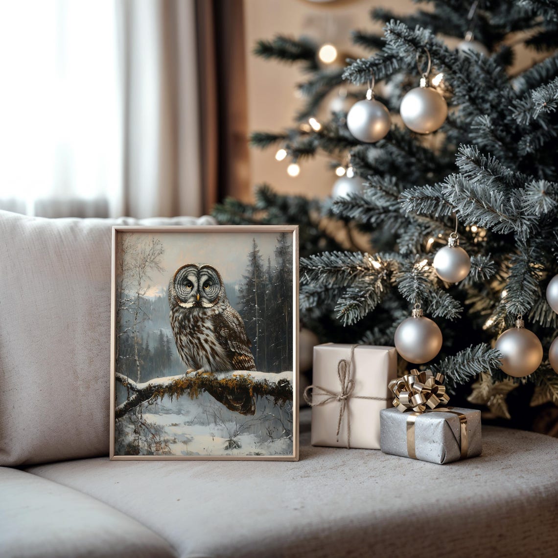 Majestic Great Grey Owl Perched On Snowy Branch Wildlife Poster - Image 5