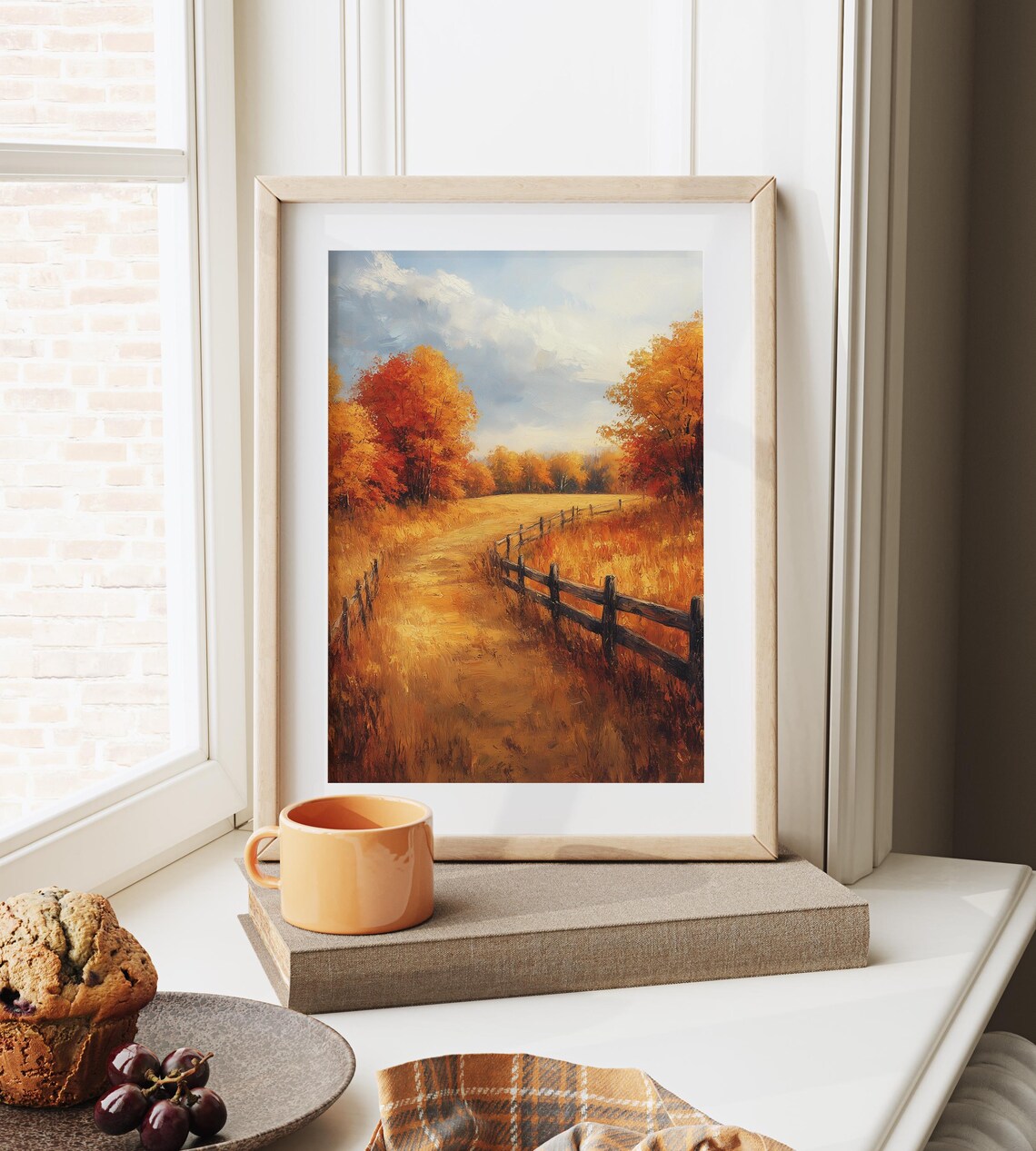 Country Lane Wooden Fence Autumn Trees Golden Grass Field Poster - Image 6