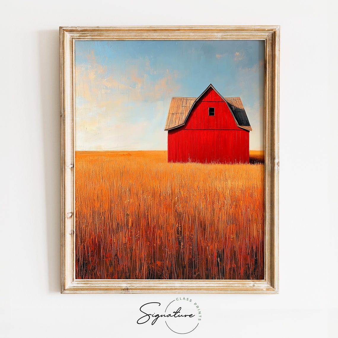 Solitary Red Barn Standing in a Vast Golden Field Minimalist Poster