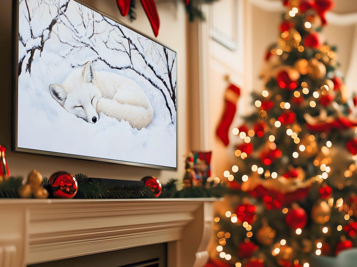 White Fox Sleeping Curled in Snow Bare Winter Branches Poster - Image 5