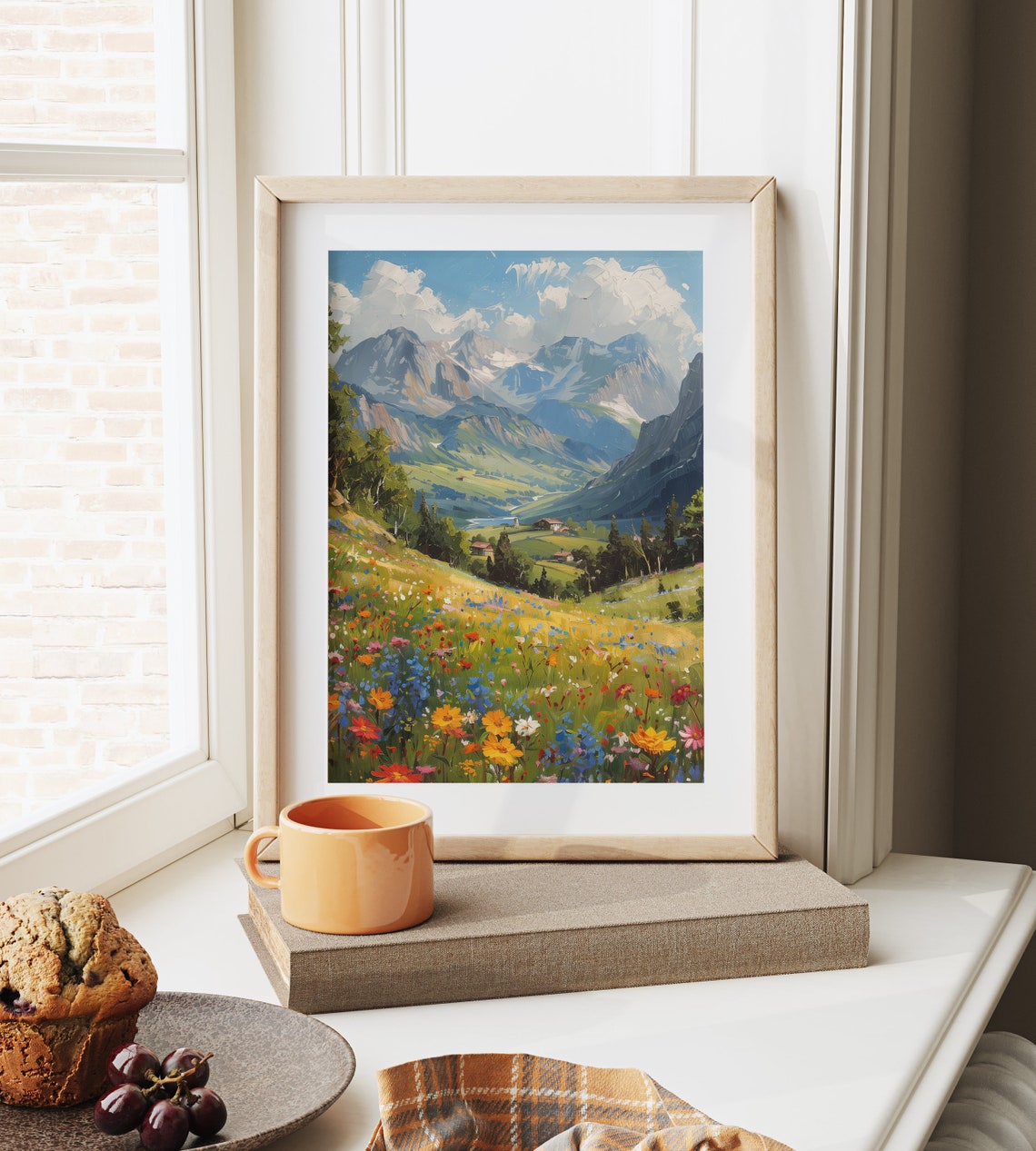 Alpine Valley In Spring Wildflower Meadow Village Mountain Poster - Image 6