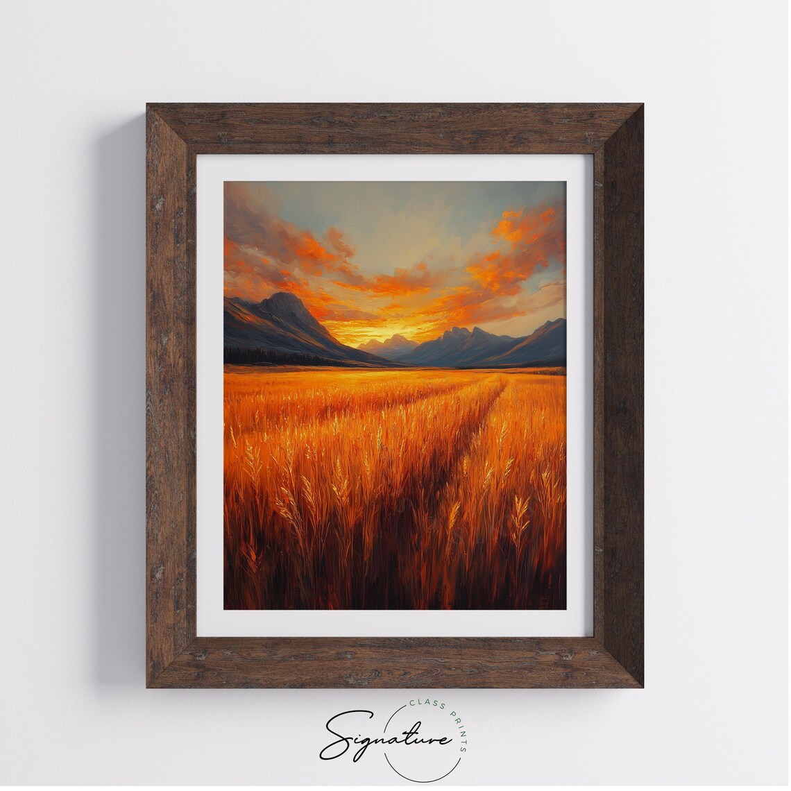 Autumn Wheat Field Sunset Mountain Valley Fiery Cloudscape Poster - Image 4