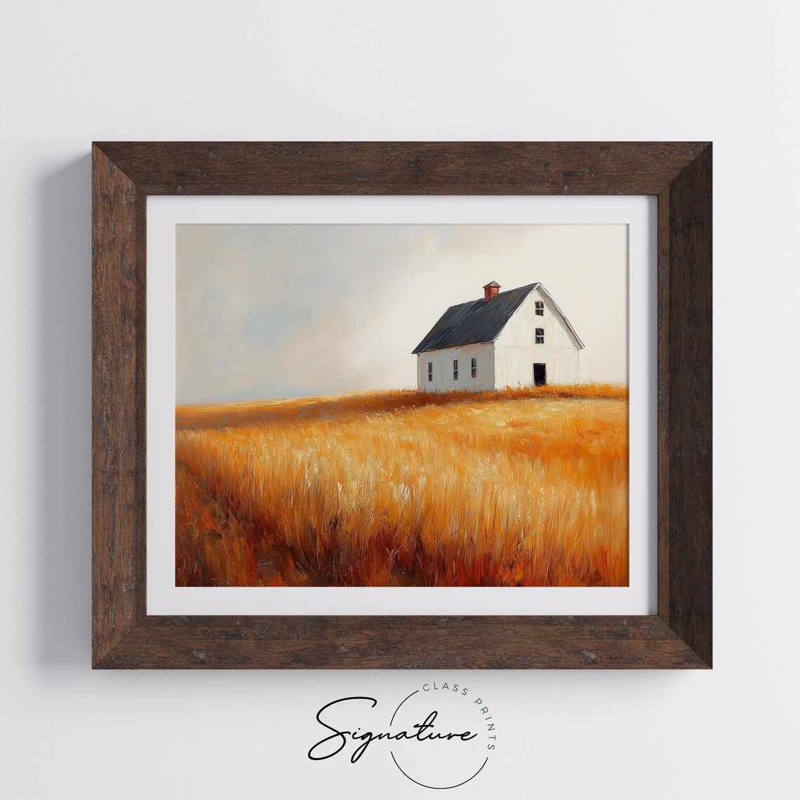 Small White Farmhouse Sitting in Sea of Golden Wheat Under Soft Sky Wall Art - Image 5