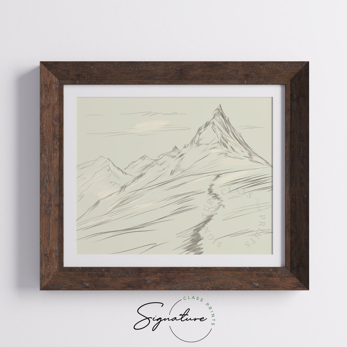 Lonely Mountain Path Monochrome Alpine Winding Peak Sketch Poster - Image 5