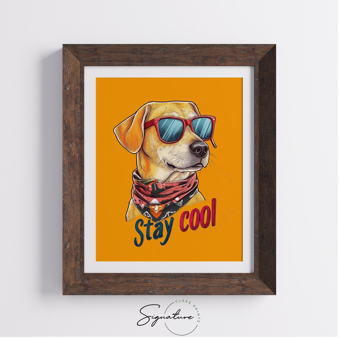 Trendy Funny Stay Cool Yellow Dog Red Sunglasses Retro Dog Poster - Image 4