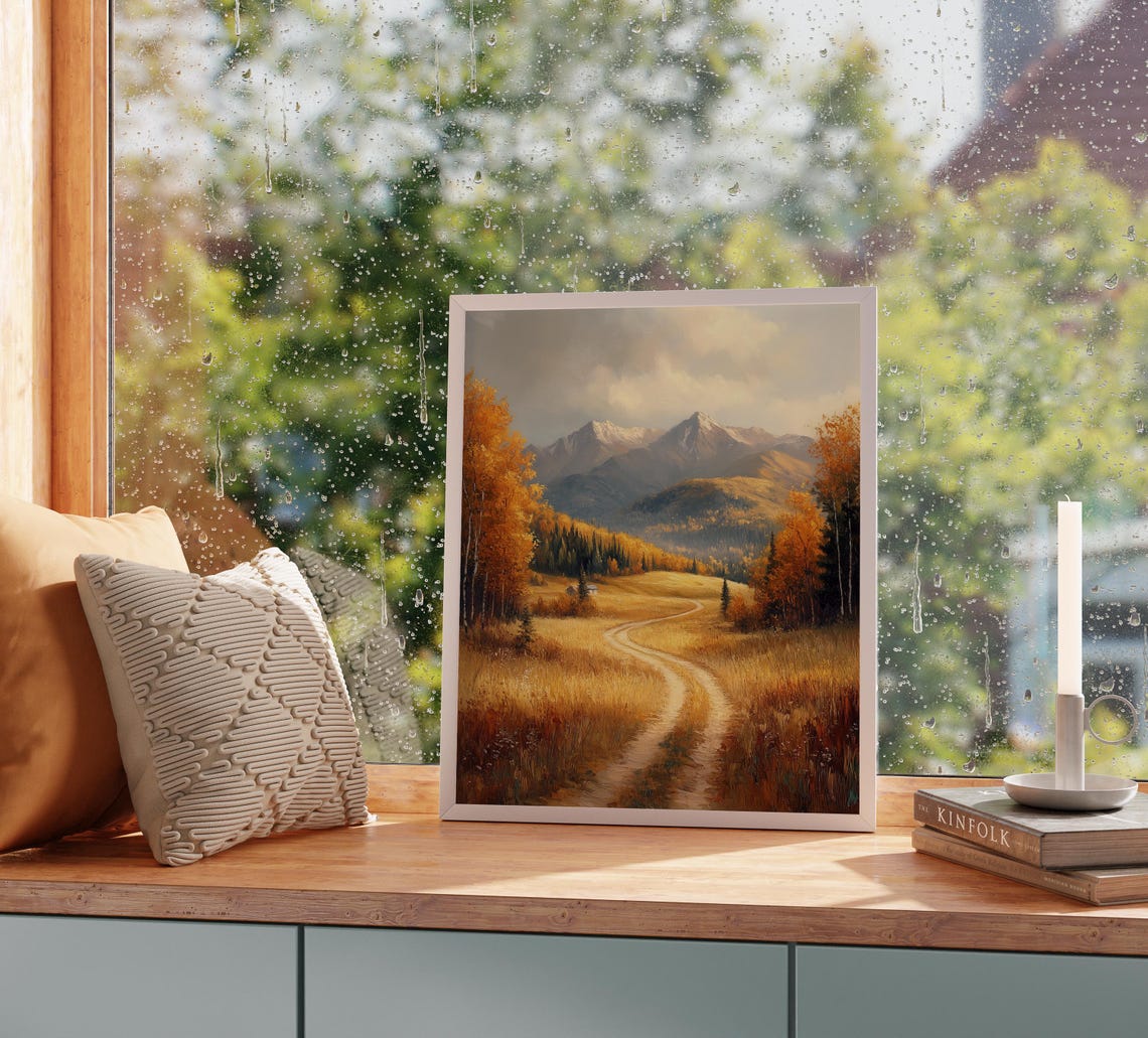 Golden Meadow Trail Cabin Snowy Mountain Vista Landscape Print - Image 2