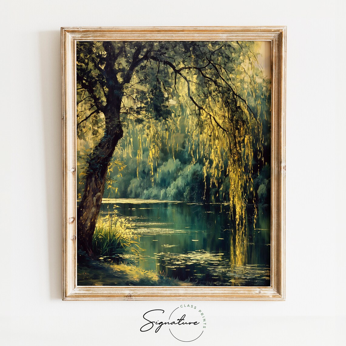Weeping Willow Painting, Serene Pond Landscape