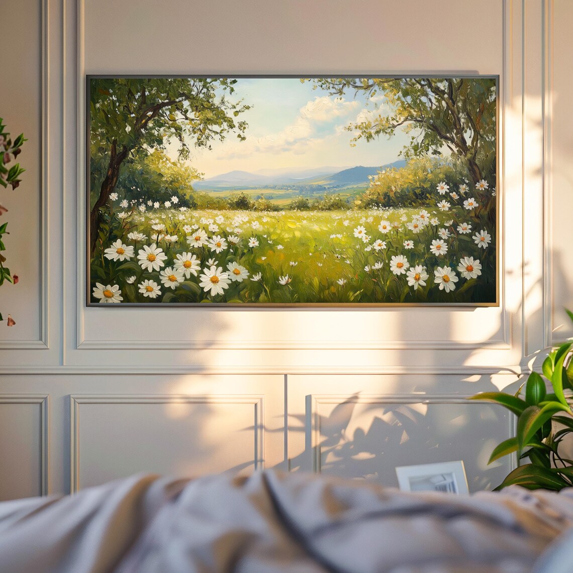 Spring Meadow White Daisies Blooming Field Sunny Floral Landscape Poster - Image 4