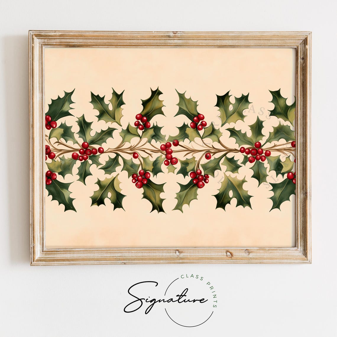 Elegant Holly Garland With Red Berries Botanical Christmas Poster