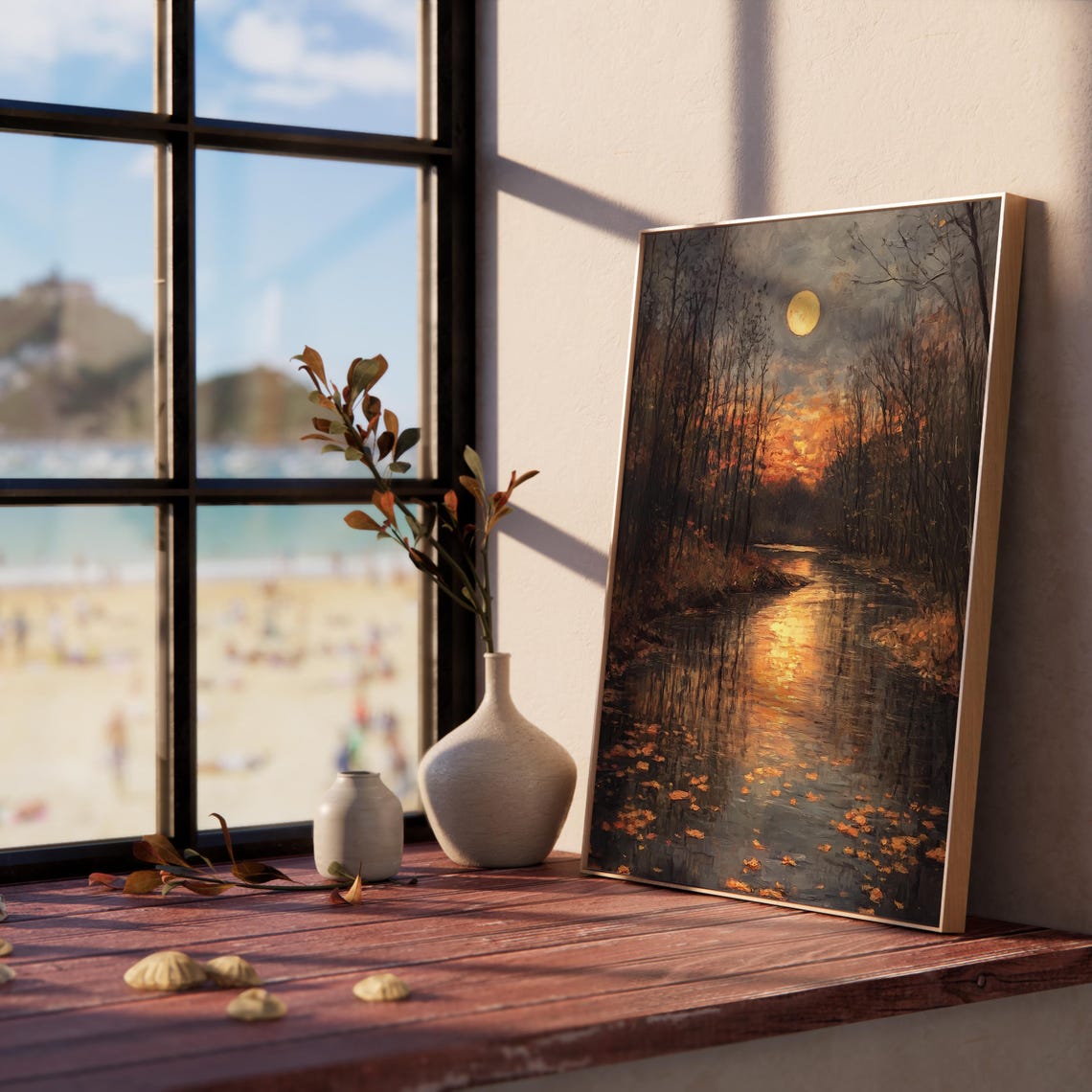 Full Moon Rising Over a Winding River Glowing With Autumn Light Poster - Image 5