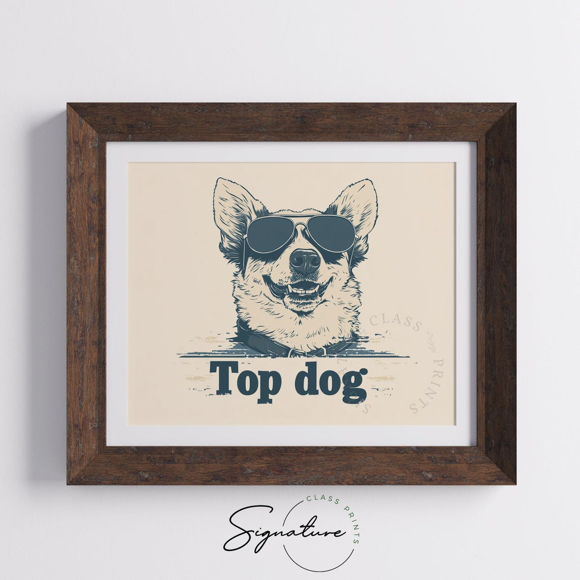 Top Dog Cool Sunglasses Pup Retro Vintage Navy Funny Pet Wall Art - Image 5