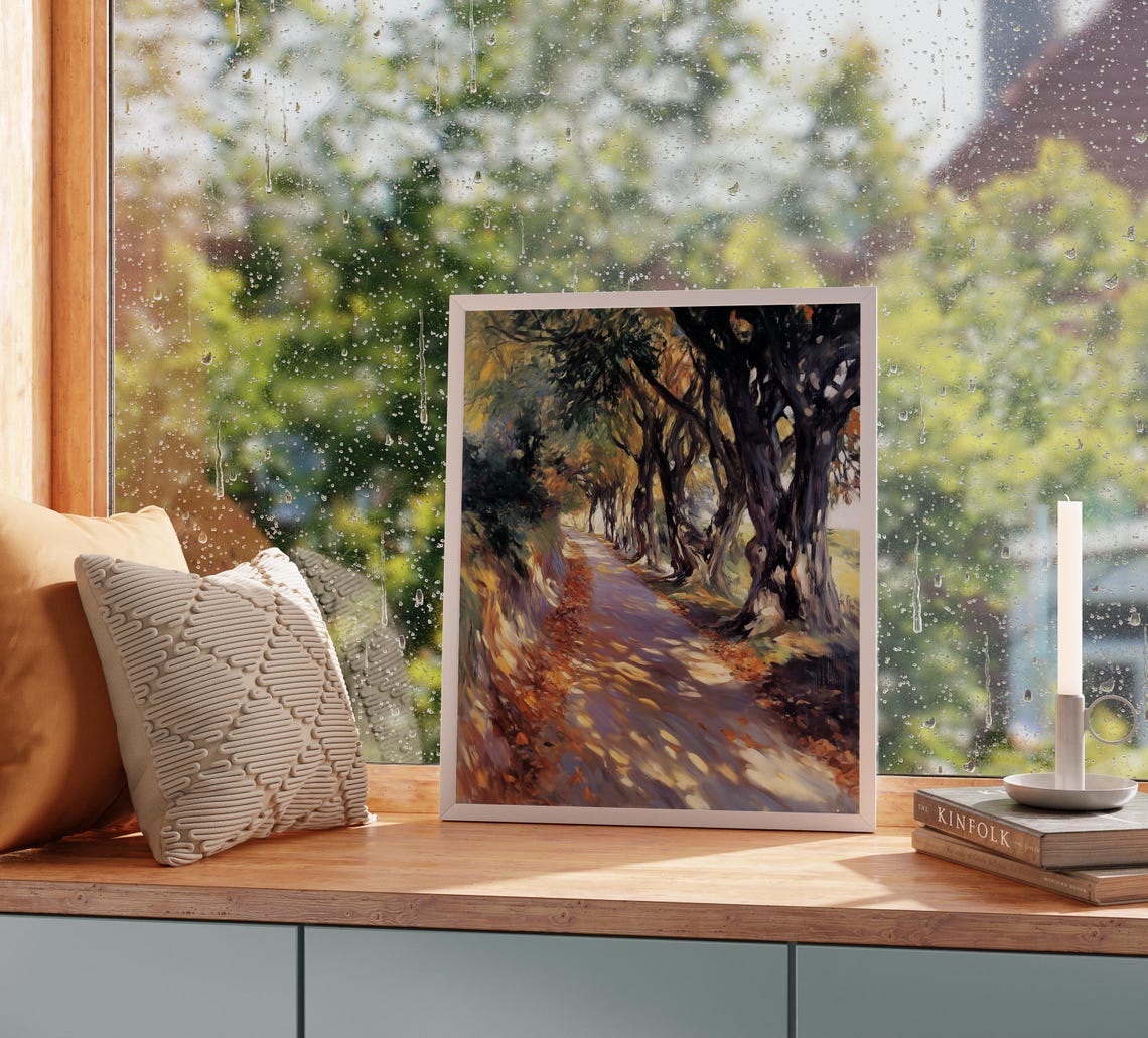 Dappled Sunlight on a Golden Leaf Pathway Through Autumn Forest Poster - Image 2
