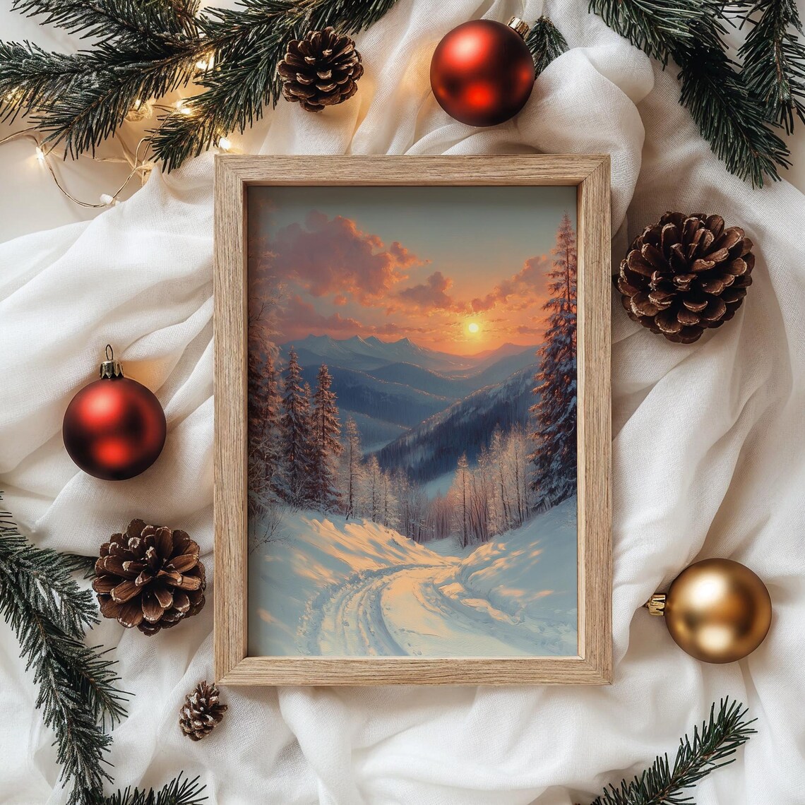 Sunrise Glowing Over Snowy Peaks And Alpine Pine Trail Oil Painting Poster - Image 4