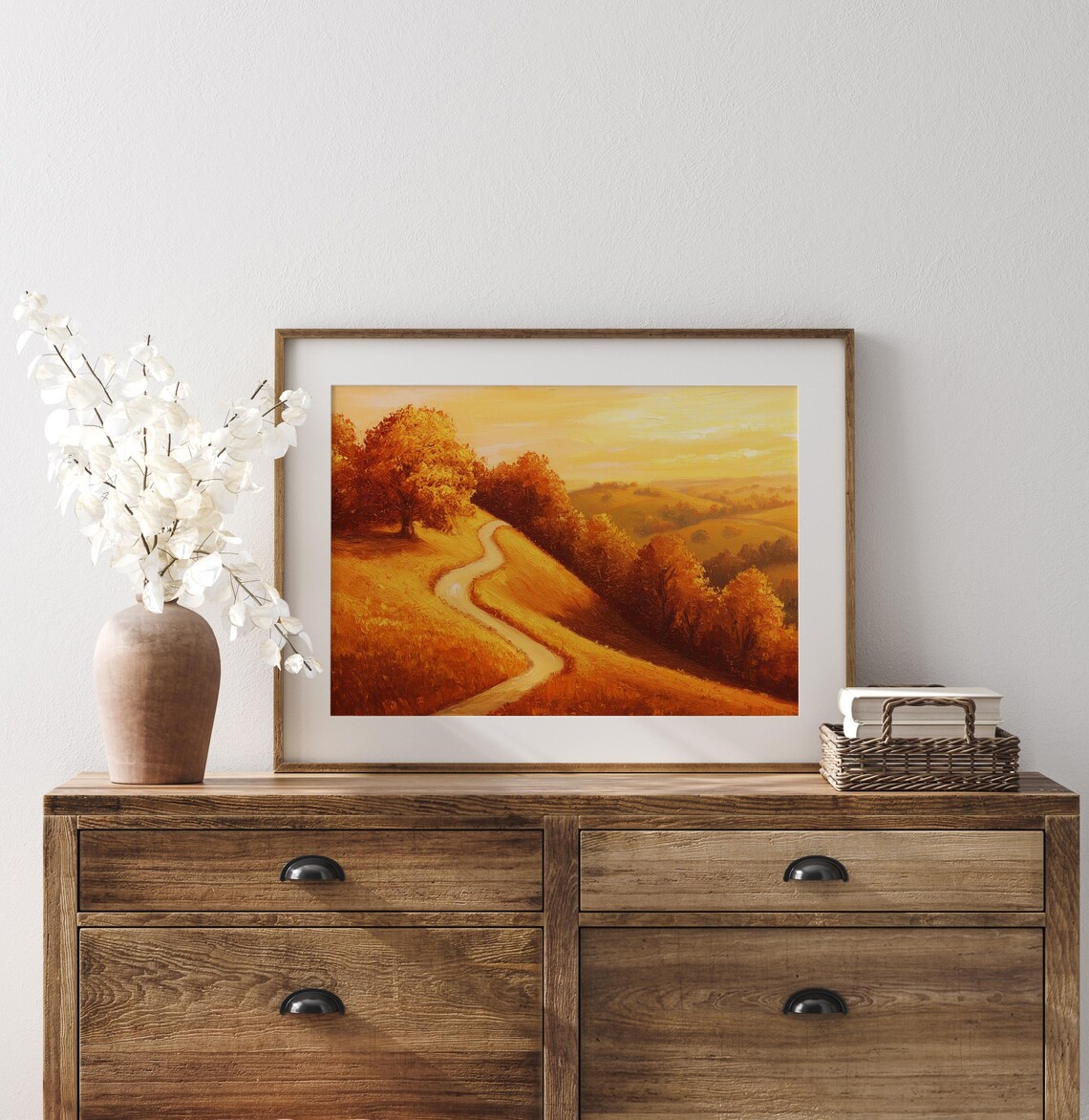 Autumn Hillside Path Painting Golden Sunset Fall Landscape Country Poster - Image 3