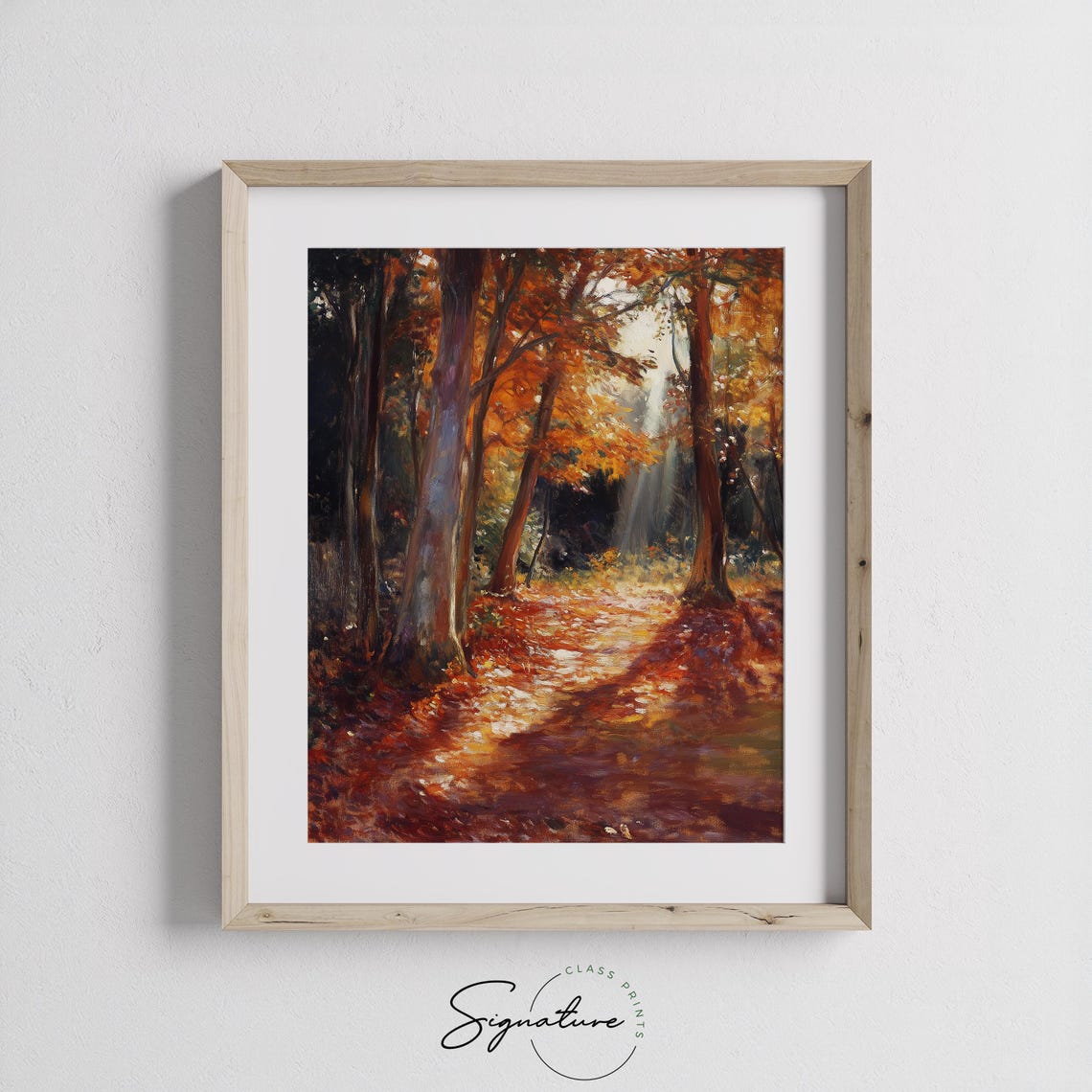 Moody Autumn Forest Path Sunbeams Fiery Fall Foliage Art Poster - Image 3
