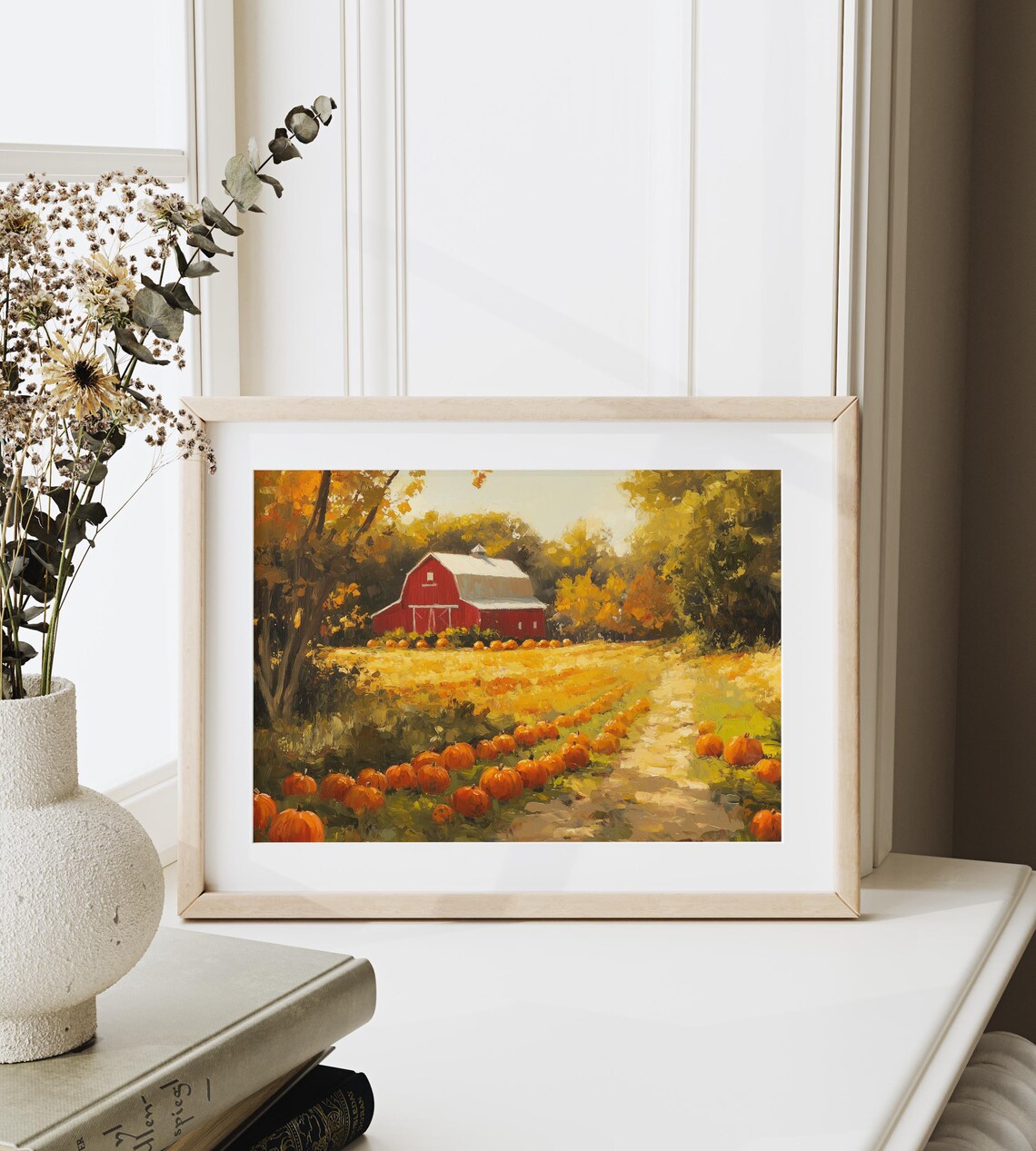 Red Barn Pumpkin Patch Painting Golden Autumn Trees Fall Harvest Poster - Image 6