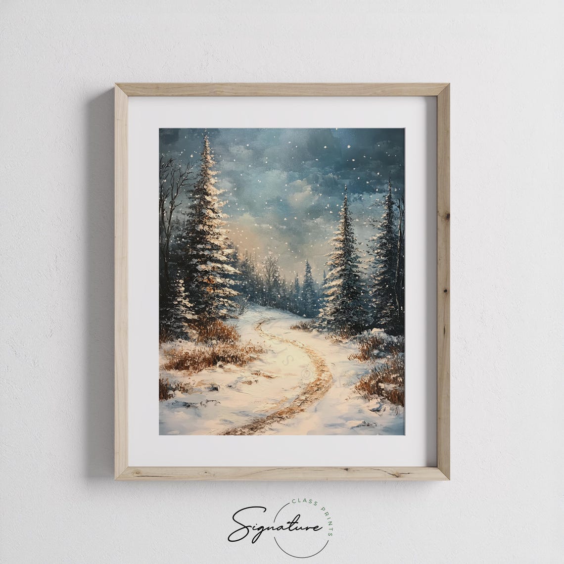 Starry Winter Night Snowy Forest Path Between Fir Trees Poster - Image 3