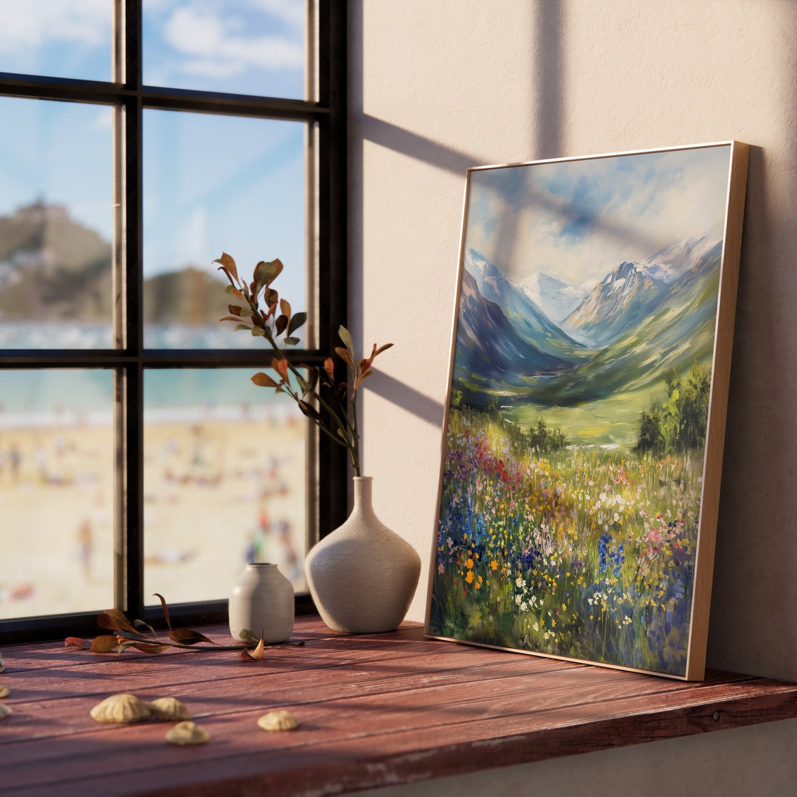 Alpine Valley Wildflower Meadow Beside Lake Mountain View Art Poster - Image 5