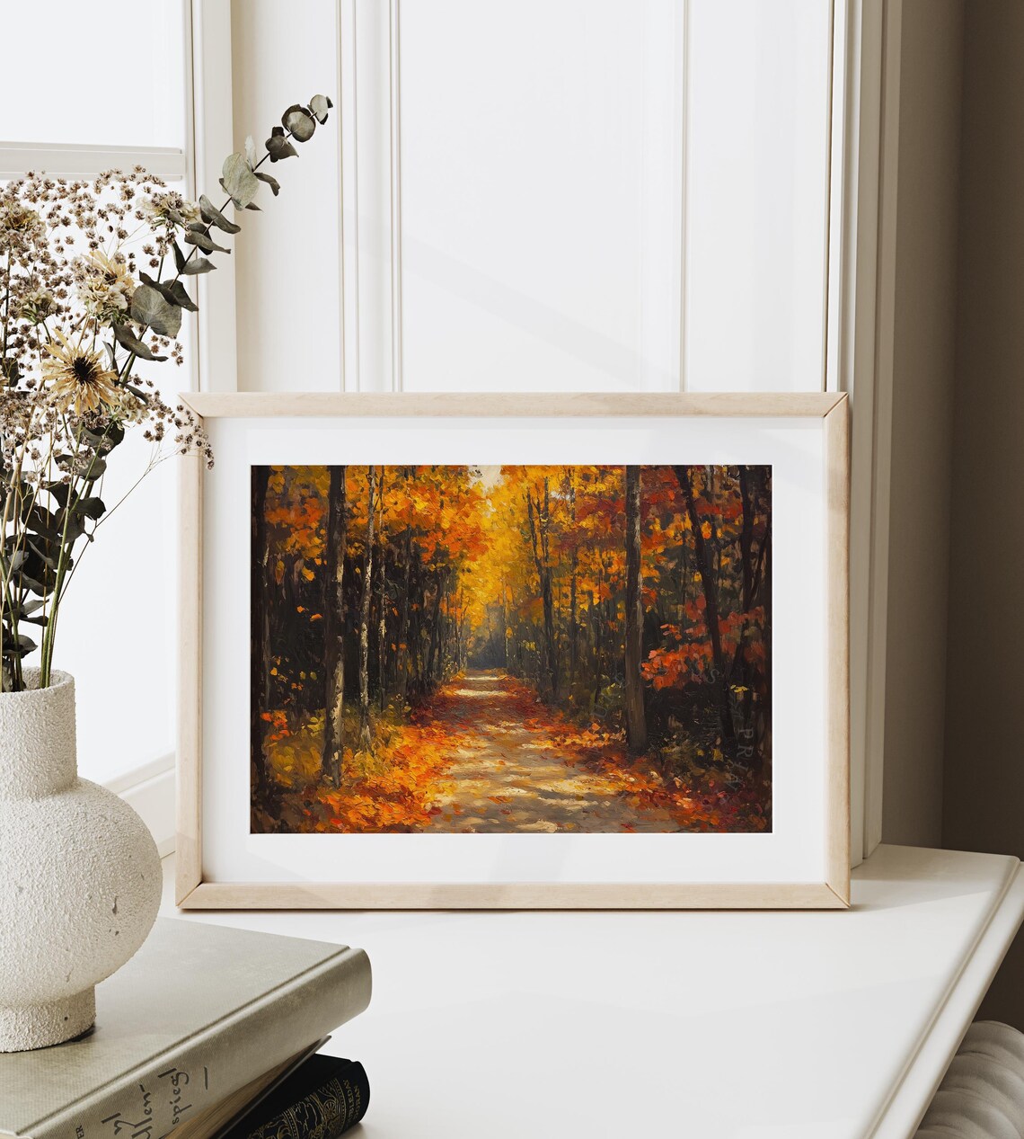 Leaf-Strewn Autumn Path Through Forest, Vintage Art Print - Image 6
