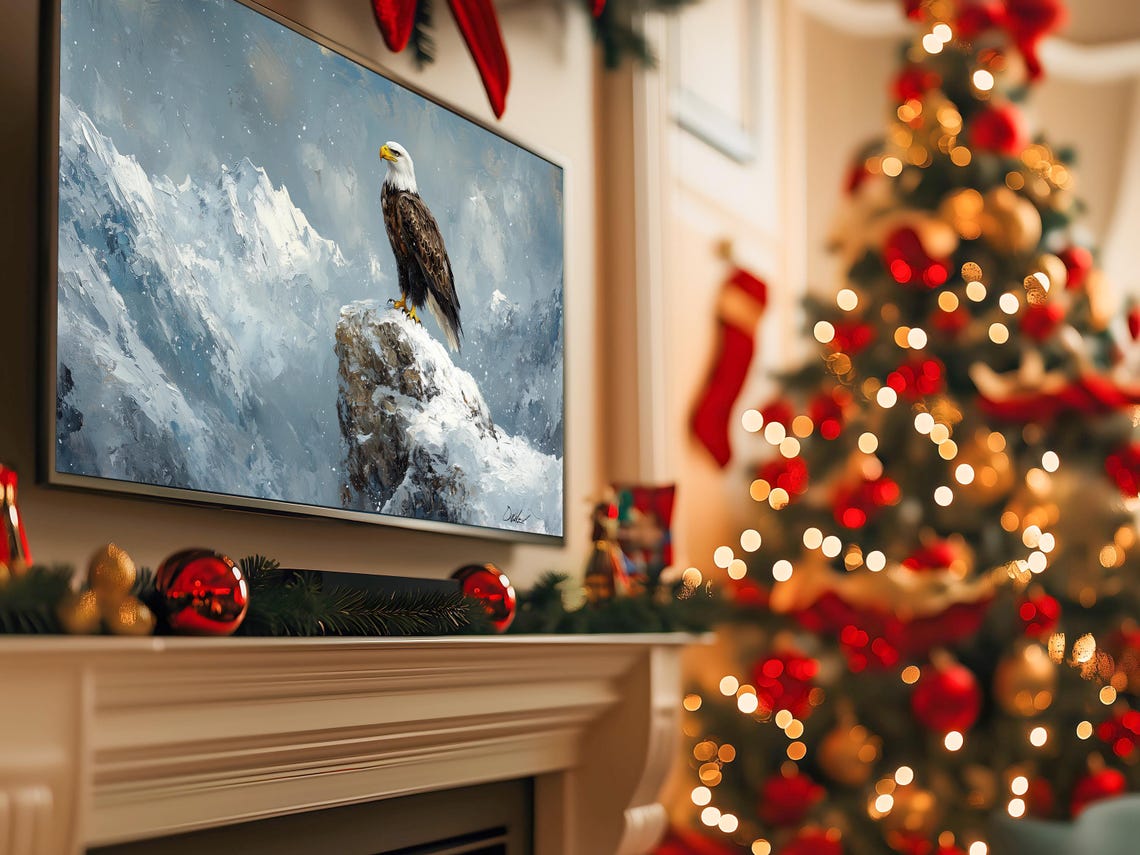 Bald Eagle Perched on Snowy Cliff Winter Mountain Art Poster - Image 5