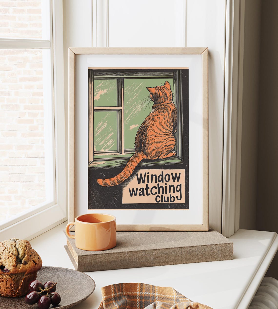 Funny Window Watching Club Orange Tabby Cat Retro Cat Poster - Image 6