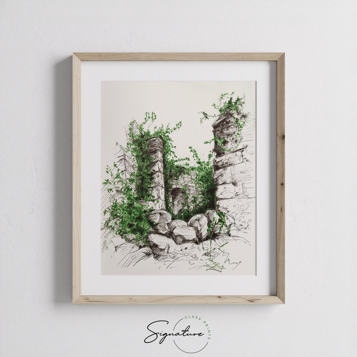 Ancient Ruins Covered In Ivy Sketch Rustic Stone Wall Art Vintage Architecture Drawing Historical Wall Decor Piece 737 - Image 3