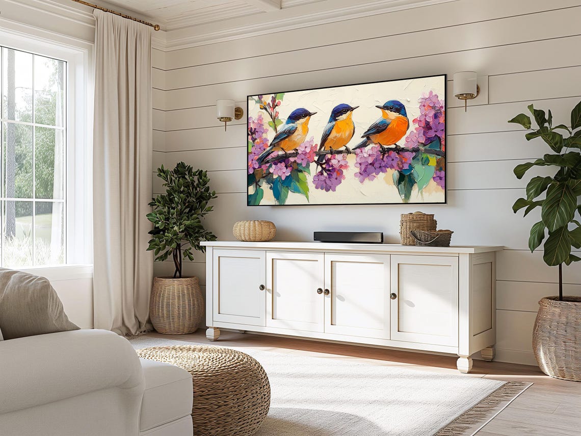 Warblers Perched On Blossoming Lilac Spring Bird Frame Art Print - Image 3