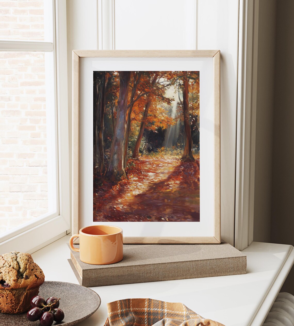 Moody Autumn Forest Path Sunbeams Fiery Fall Foliage Art Poster - Image 6