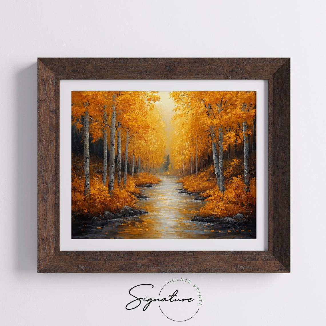 Autumn River Golden Birch Trees Glowing Fall Forest Landscape Wall Art - Image 5