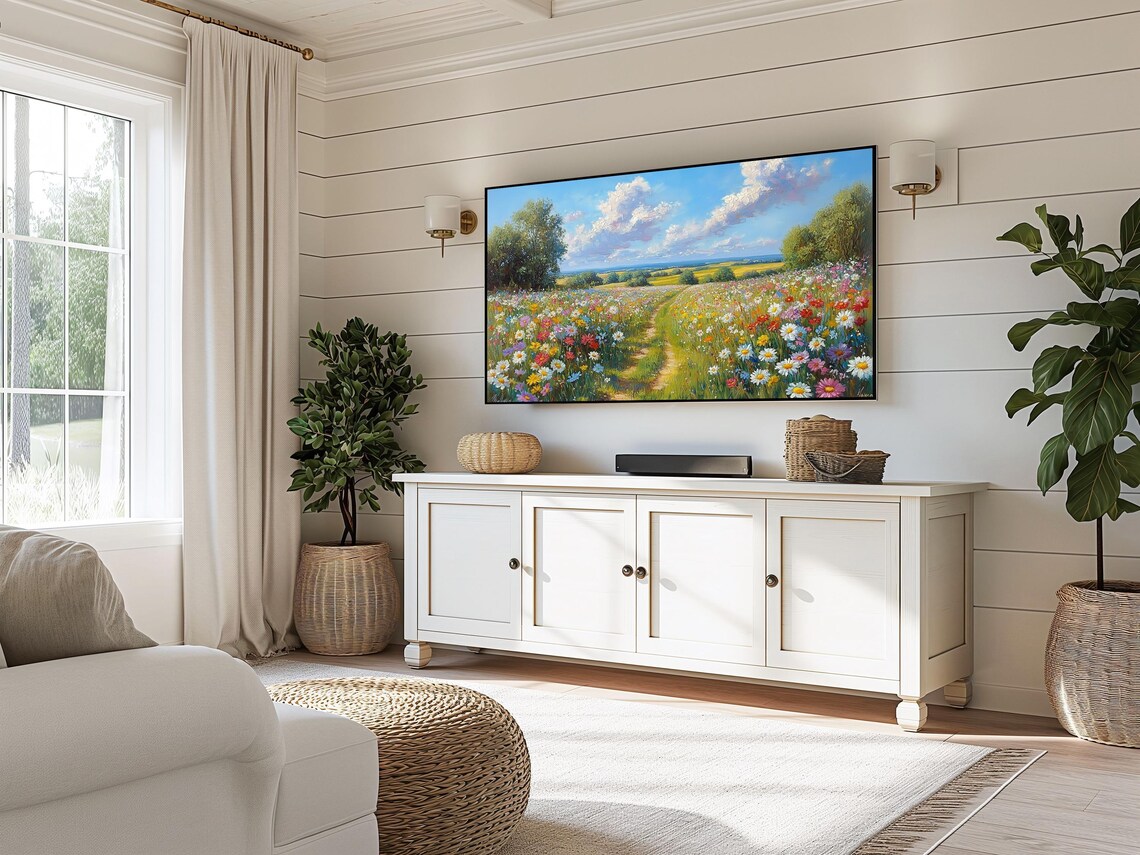 Wildflower Field Path Winding Through Sunny Countryside Frame TV Wall Art - Image 5