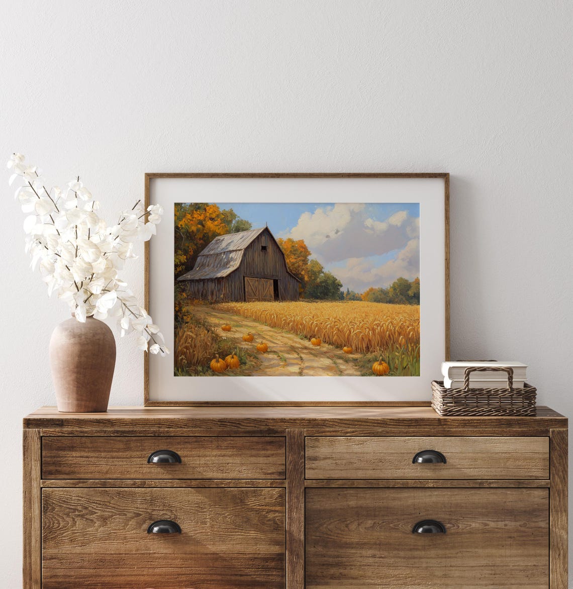 Wooden Barn Pumpkin Patch Harvest Field Golden Fall Farm Art Poster - Image 3