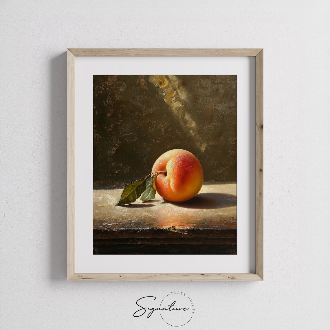 Ripe Peach Still Life Sunlit Table Warm Tones Classic Fruit Oil Painting Poster - Image 3