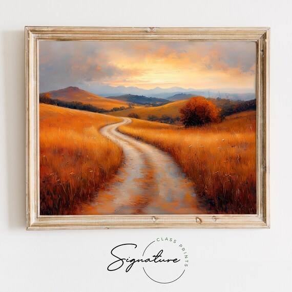 Lonely Autumn Tree On Golden Hills Road Winding To Far Mountains Poster
