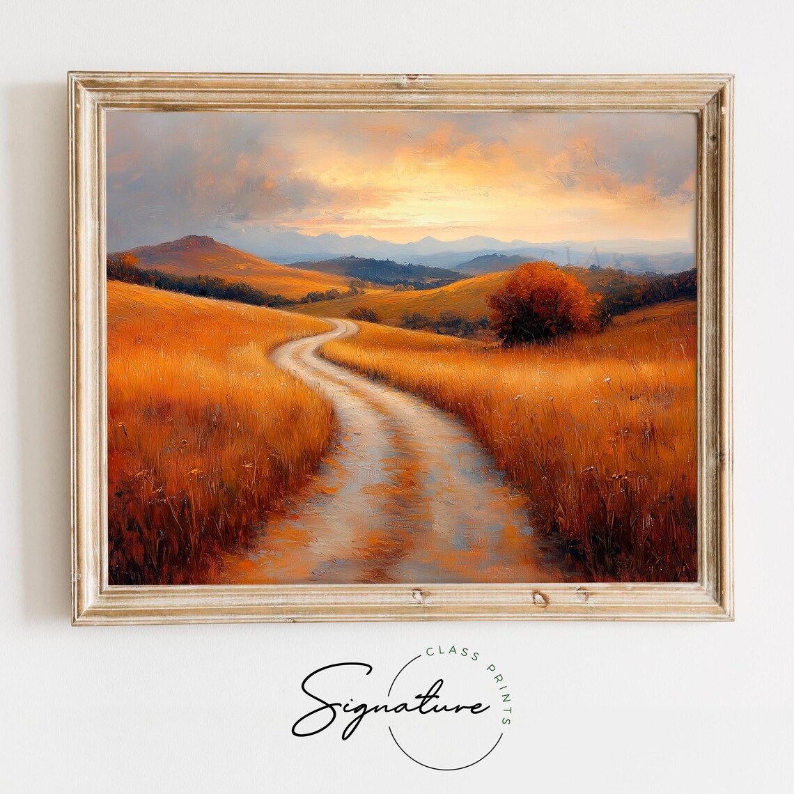Lonely Autumn Tree On Golden Hills Road Winding To Far Mountains Poster