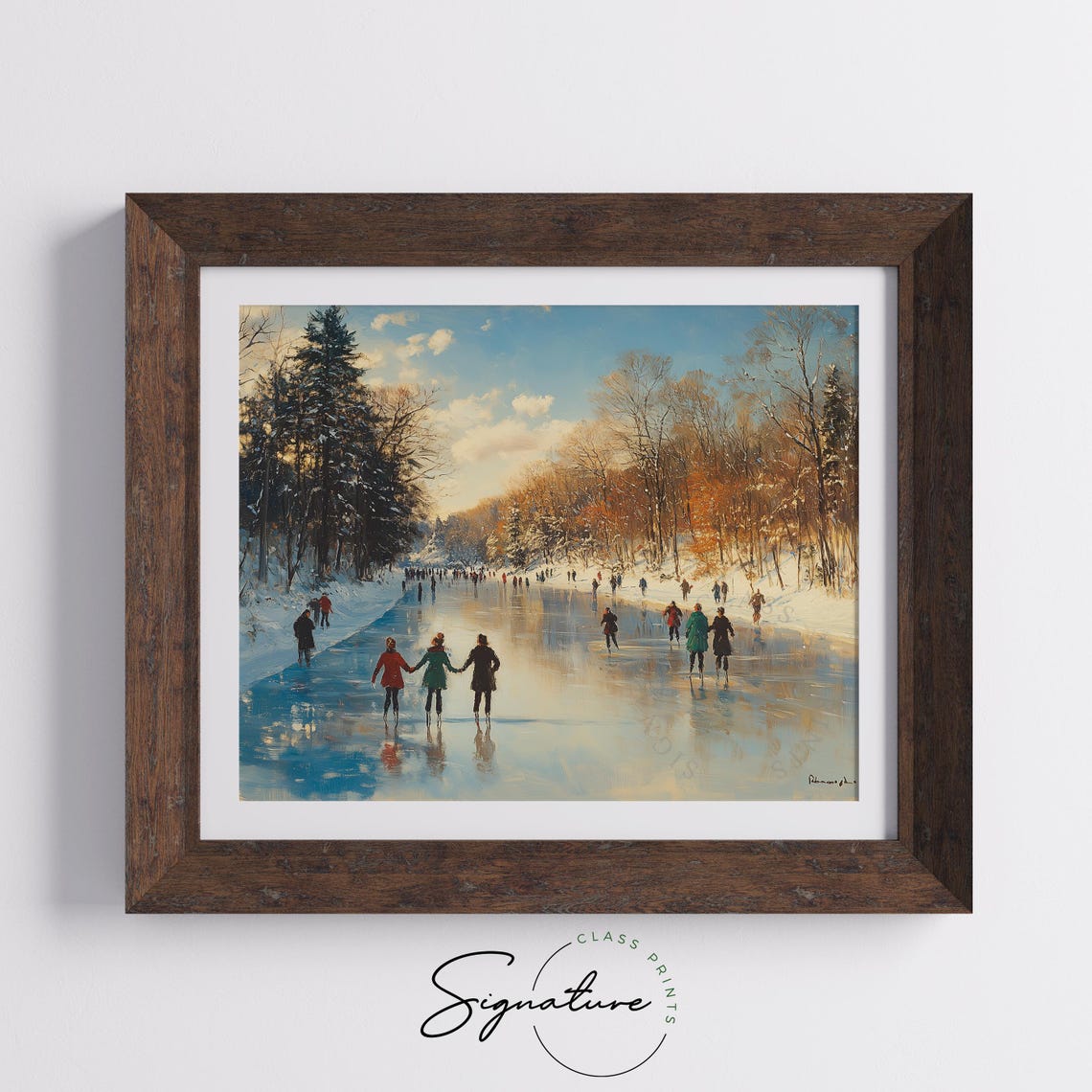 Families Ice Skating On Frozen River Sunny Winter Day Poster - Image 5