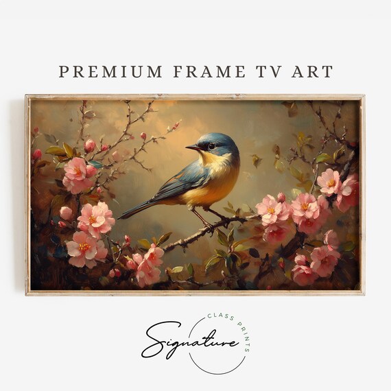 Finch Pink Azalea Blossoms Spring Bird Golden Tones Blossom Branch Poster